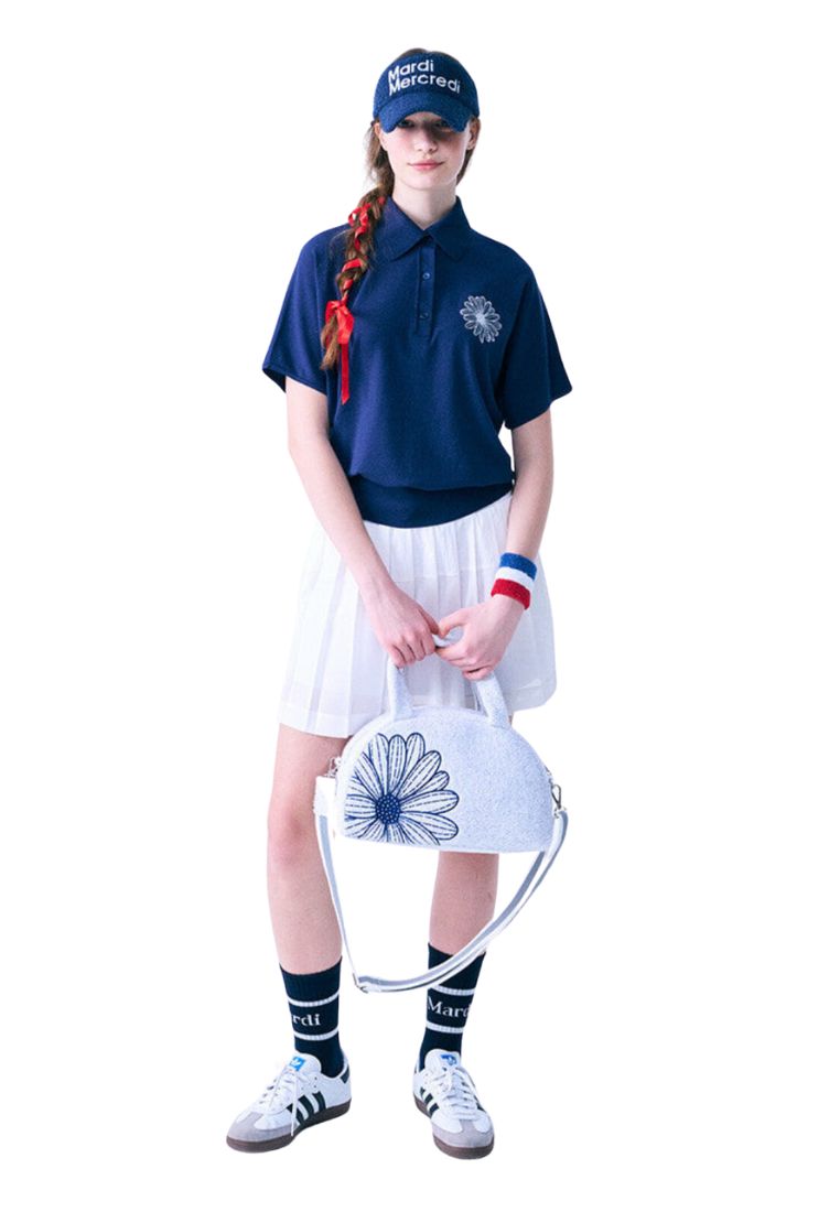Whole Garment Knit Piquet Navy Ivory