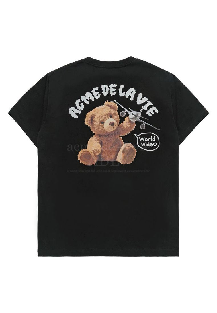 World Wide Airplane Bear Artwork Short Sleeve T-Shirt Black