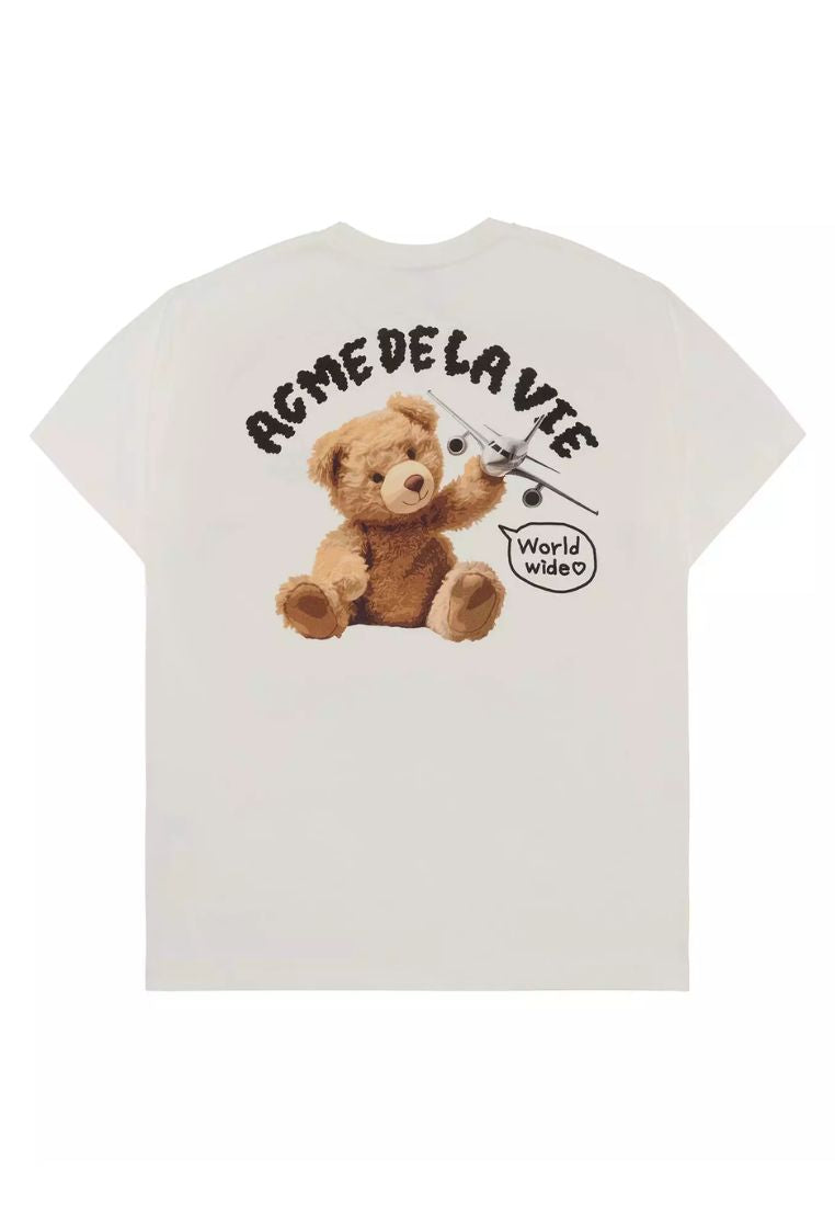World Wide Airplane Bear Artwork Short Sleeve T-Shirt Cream