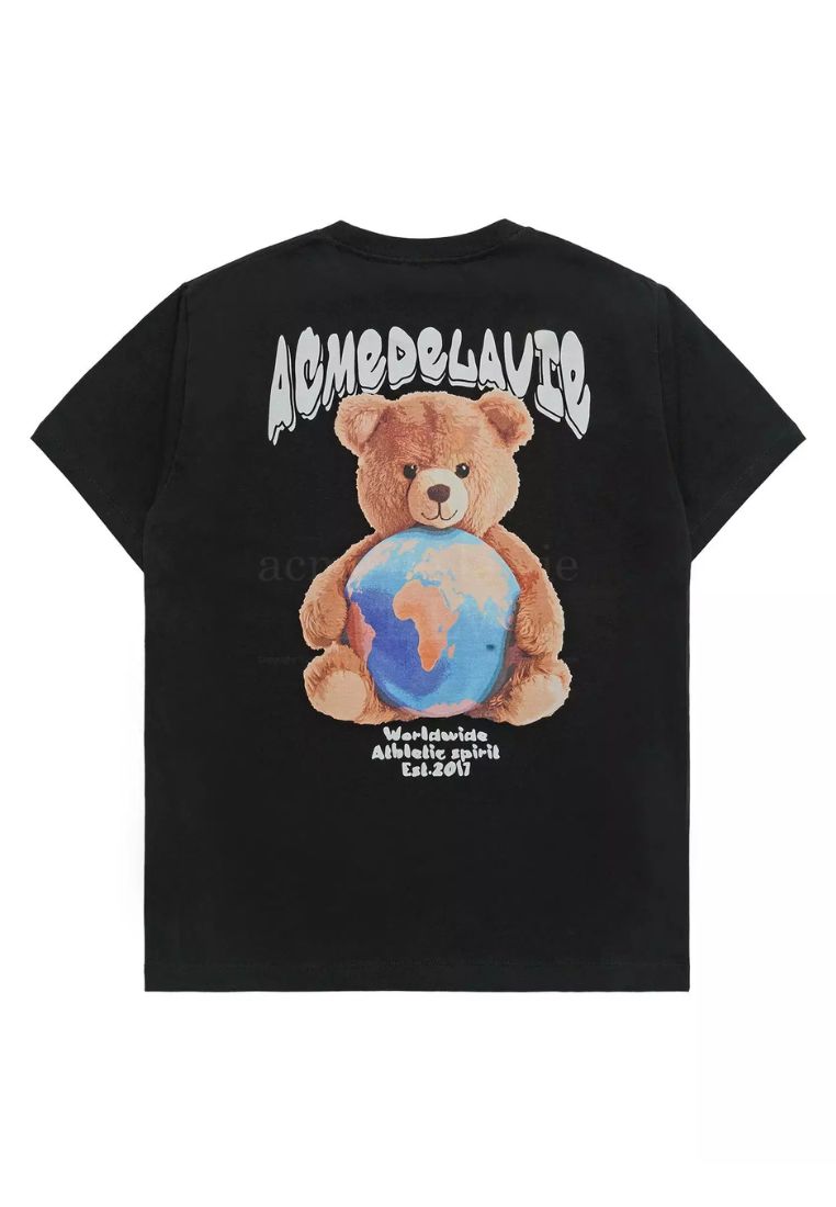 World Wide Globe Bear Artwork Short Sleeve T-Shirt Black