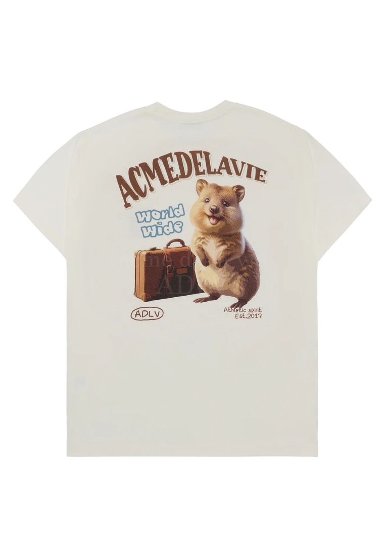 World Wide Travel Quokka Artwork Short Sleeve T-Shirt Cream