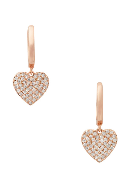Yours Truly Pave Heart Drop Earrings Clear Rose Gold