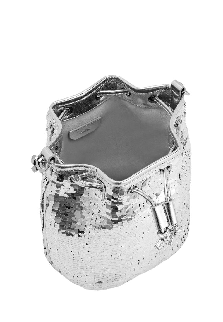 Yulia Metallic Sequin Bucket Bag - Silver