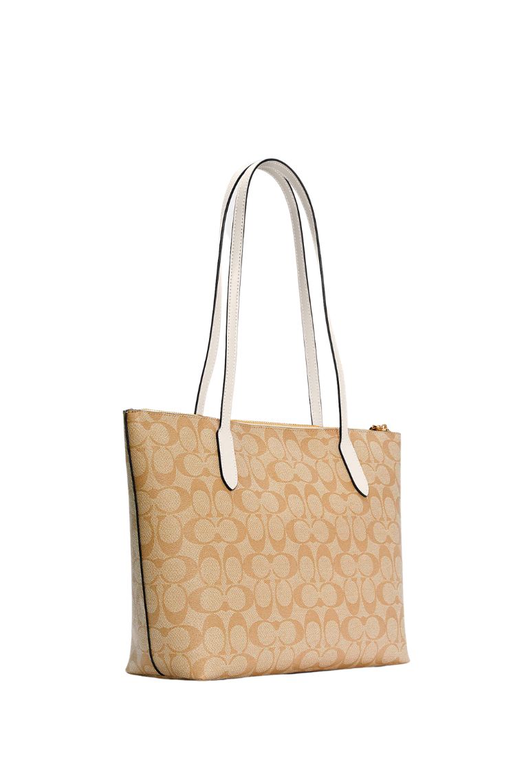 Zip Top Tote In Signature Canvas Light Khaki Chalk