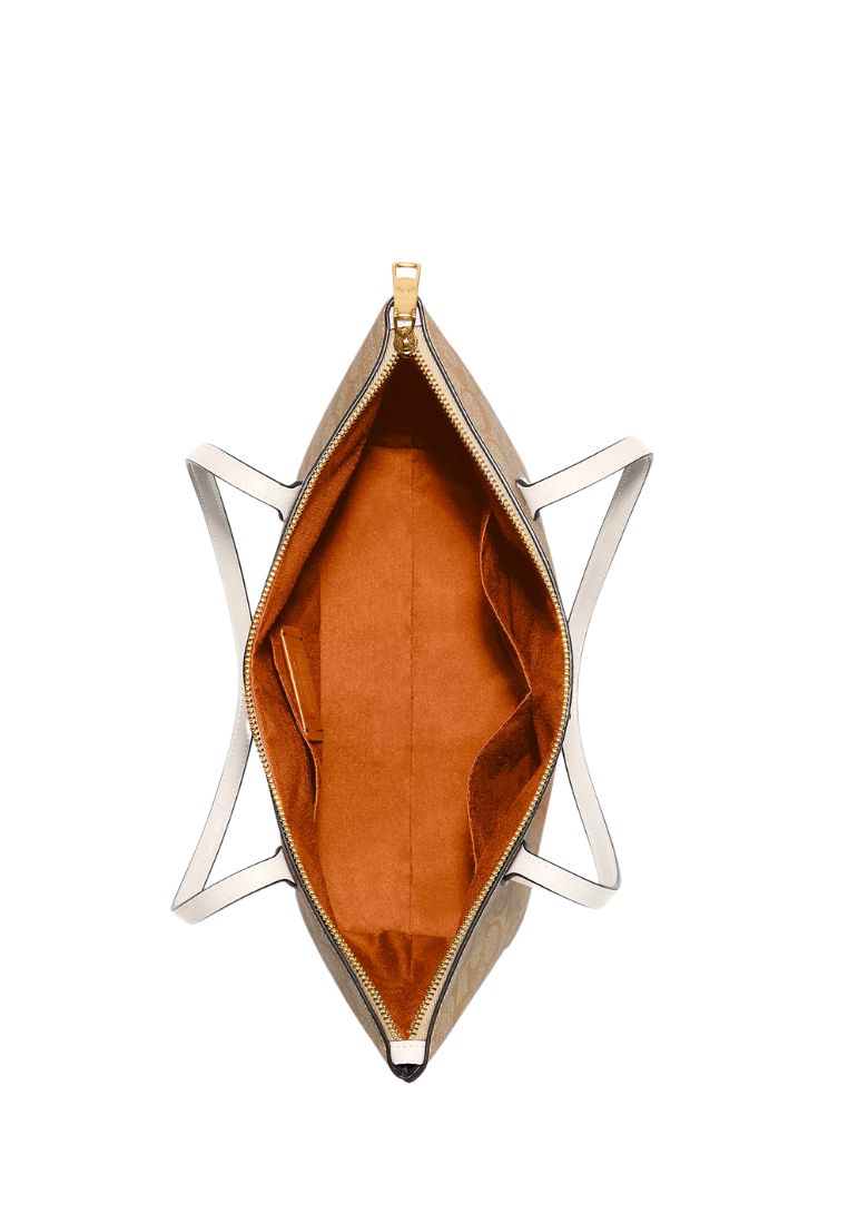 Zip Top Tote In Signature Canvas Light Khaki Chalk