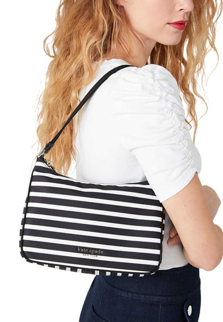 The Little Better Sam Stripe Small Shoulder Bag Black Clotted Cream