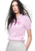 Mohair Cable Top COllar Short Sleeve Pink Hotpink