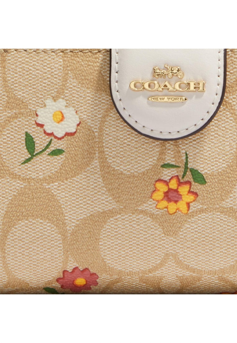 Medium Corner Zip Wallet In Signature Canvas With Nostalgic Ditsy Print