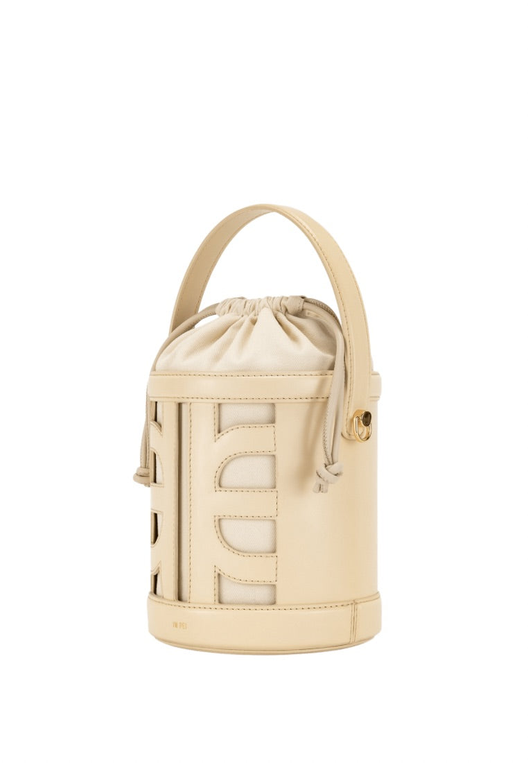 FEI Leather Cutout Bucket Bag - Beige