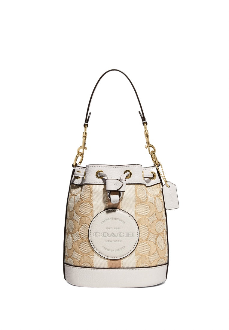 Mini Dempsey Bucket Bag In Signature Jacquard With Stripe And Coach Patch Light Khaki Chalk