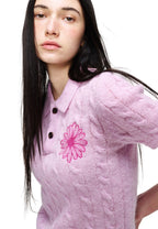 Mohair Cable Top COllar Short Sleeve Pink Hotpink