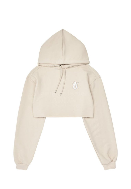 A Logo Emblem Patch Crop Hoodie Beige