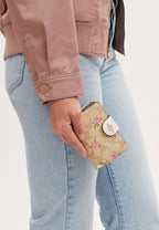 Medium Corner Zip Wallet In Signature Canvas With Floral Print Light Khaki Chalk Multi