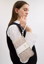 Corner Zip Wristlet In Signature Canvas With Stripe Gold Sand Chalk