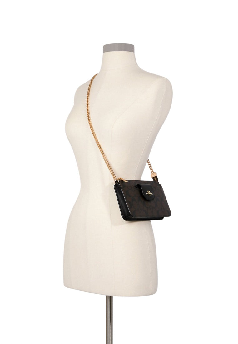 Poppy Crossbody With Card Case In Signature Canvas Brown Black