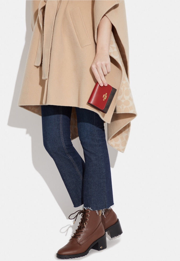 Small Trifold Wallet In Blocked Signature Canvas 1941 Red