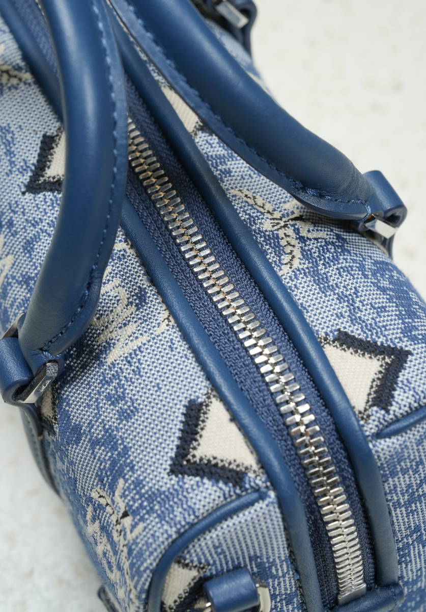 Mini Boston Bag in Vintage Jacquard Monogram Blue