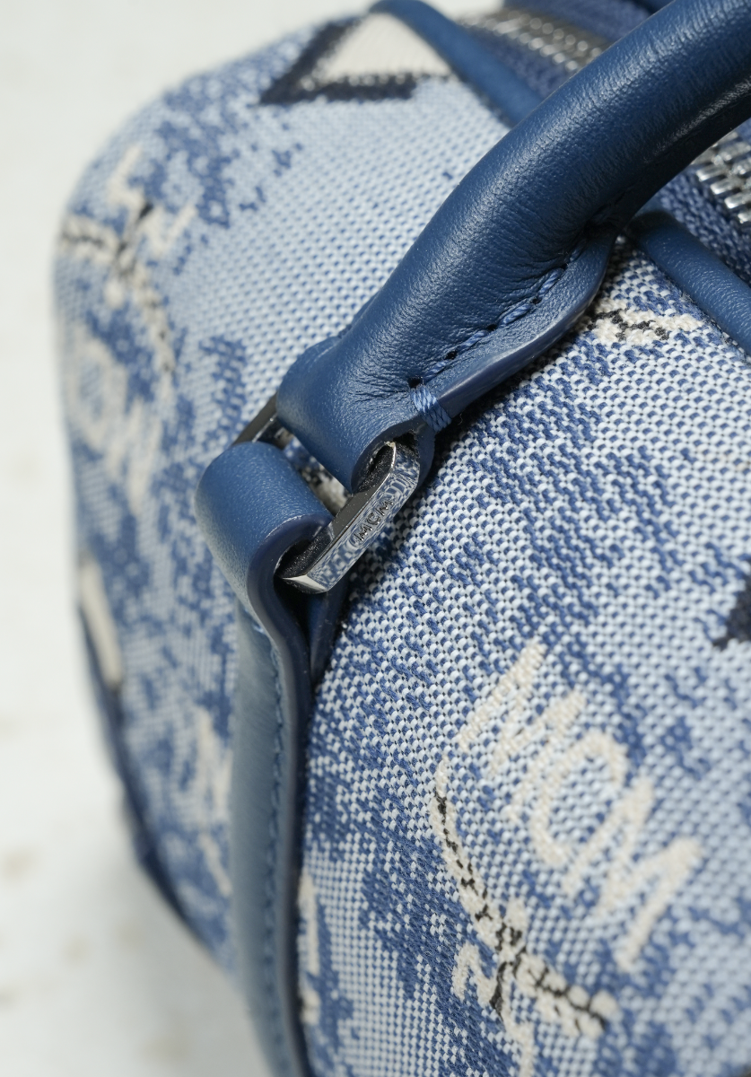 Mini Boston Bag in Vintage Jacquard Monogram Blue