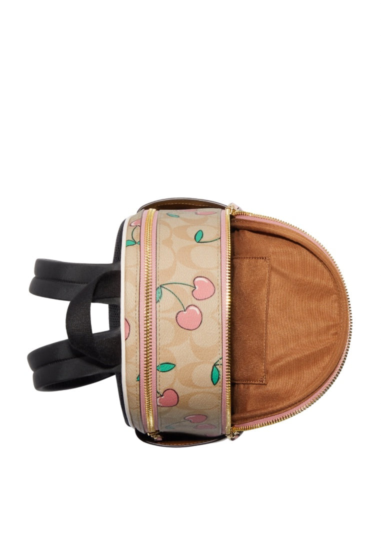 Mini Court Backpack In Signature Canvas With Heart Cherry Print Light Khaki Multi