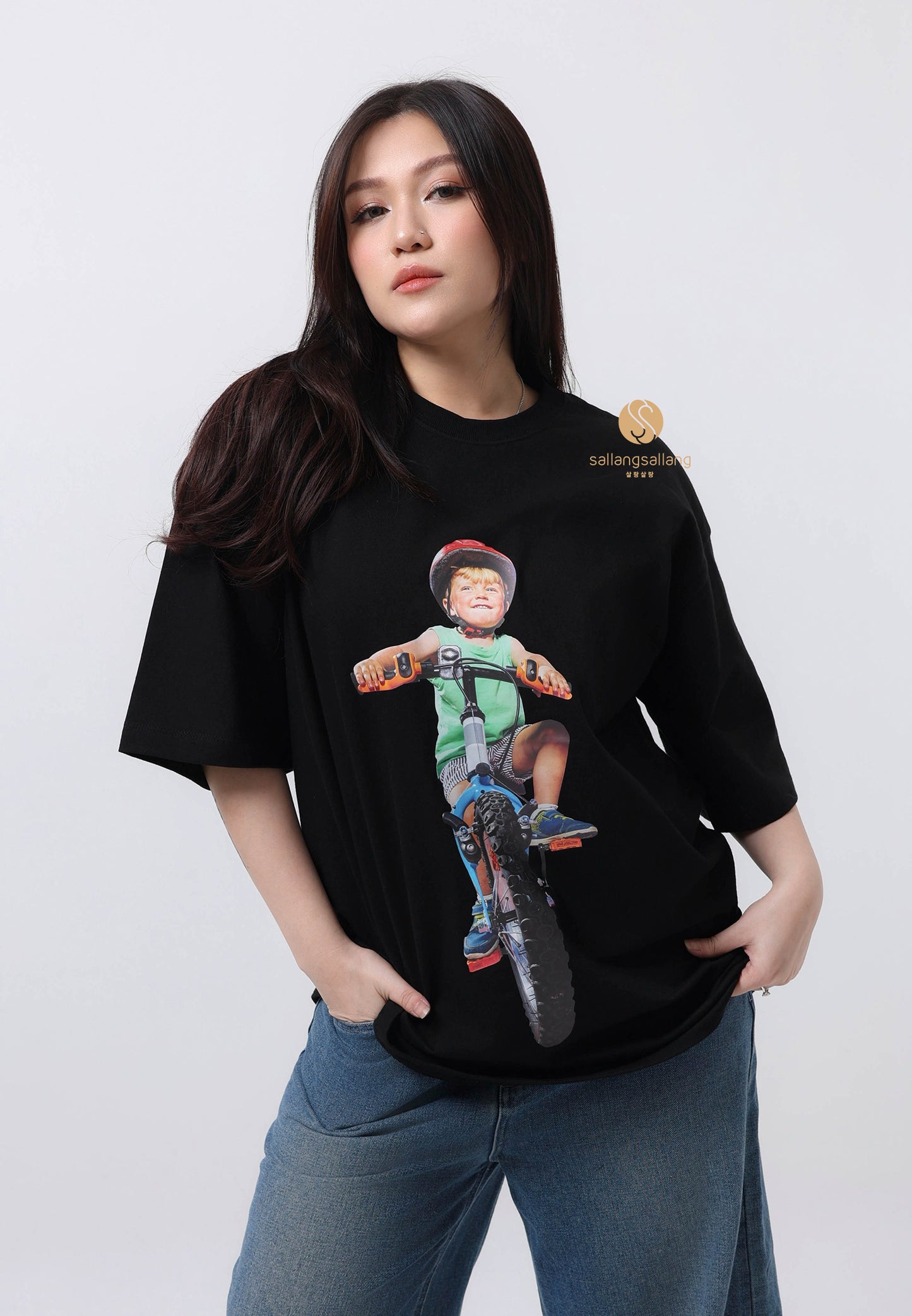 Bicycles Boy Baby Face Short Sleeve T-Shirt Black