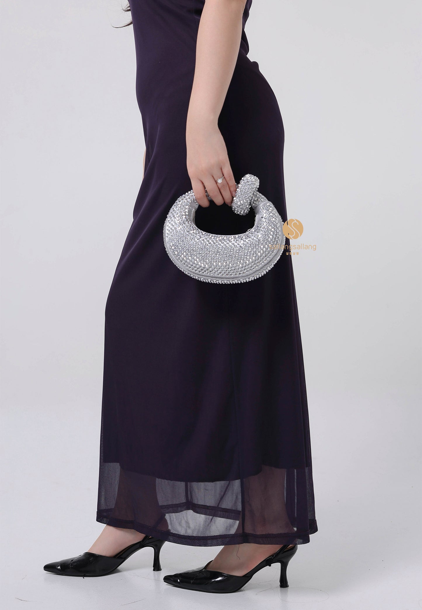 Abacus Artificial Crystal Mini Top Handle Bag - Gray