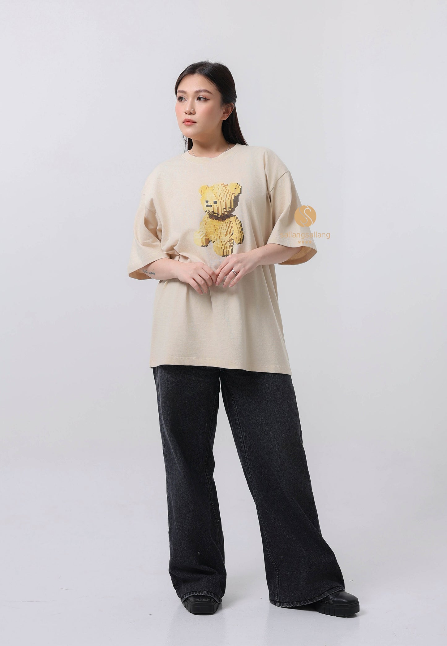 Block Bear Short Sleeve T-Shirt Beige