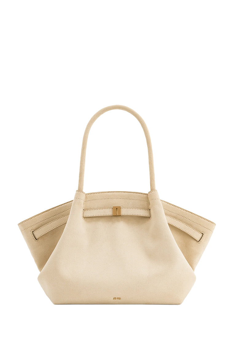 Hana Medium Faux Suede Tote Bag - Off White