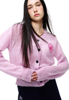 Mohair Cardigan V Neck Pink Hotpink