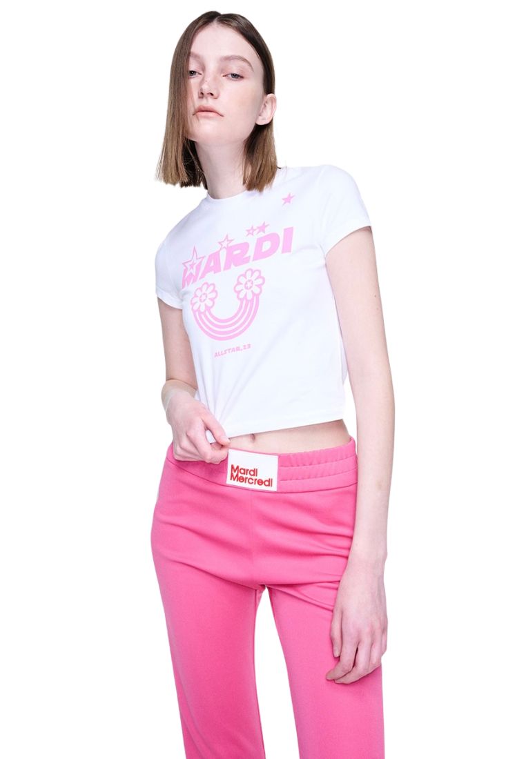 Cropped Tshirt Rainbow White Pink