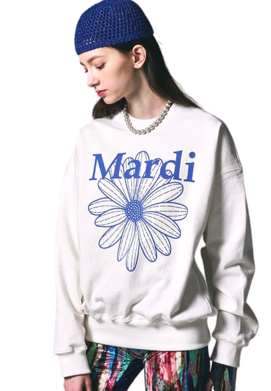 Sweatshirt Flower Mardi White Vivid Blue