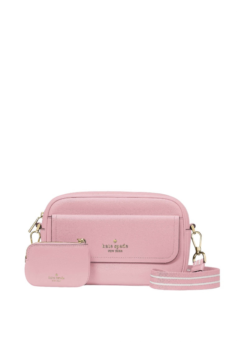 Rosie Pebbled Leather Flap Camera Bag Bright Carnation