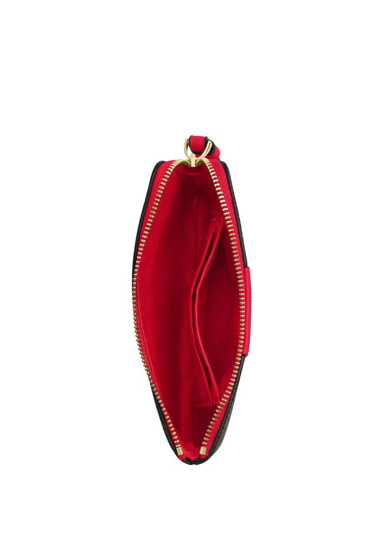 Corner Zip Wristlet In Signature Canvas With Stripe Gold Walnut Bold Red