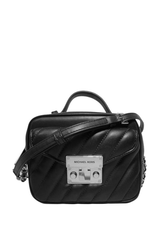 [DEFECT SALE 196] Small Rose Top Handle Leather Satchel Black