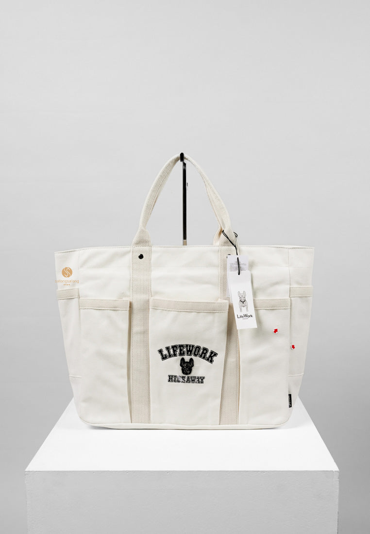 [DEFECT SALE 428] Logo Zip Closure Tote Bag Ivory