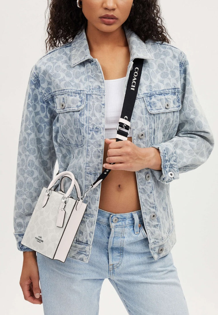North South Mini Tote In Signature Canvas Glacier White