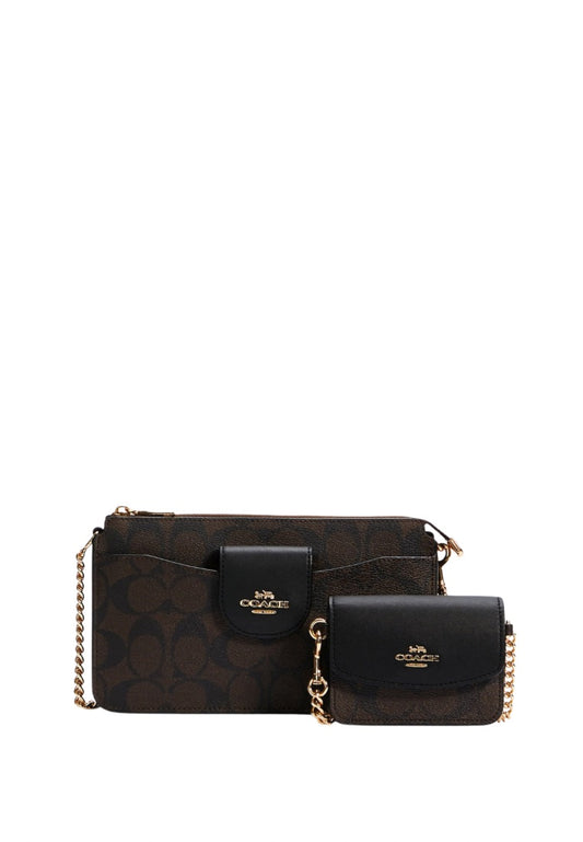 Poppy Crossbody With Card Case In Signature Canvas Brown Black