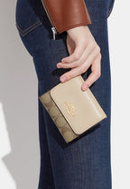 Small Trifold Wallet In Blocked Signature Canvas Khaki Ivory