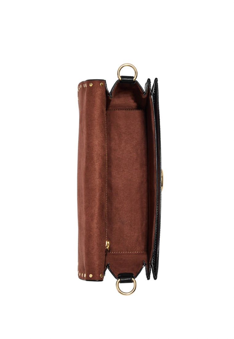 Morgan Shoulder Bag In Colorblock Signature Canvas With Rivets Brown Black
