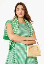 Phoebe Embroidered Straw Top Handle Satchel Meringue Multi