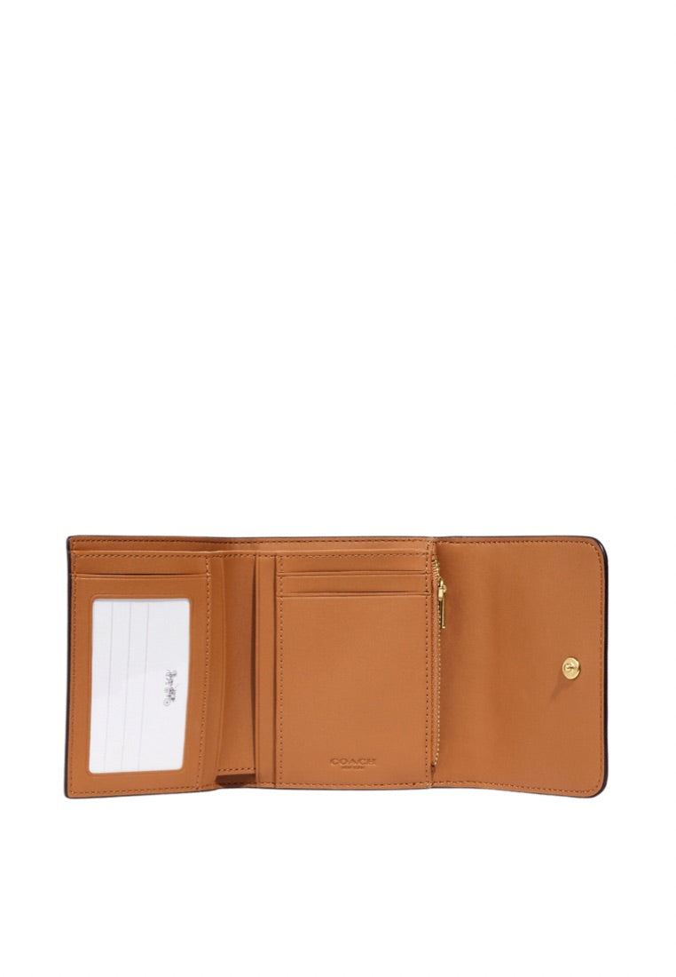 Small Trifold Wallet In Blocked Signature Canvas Khaki Ivory