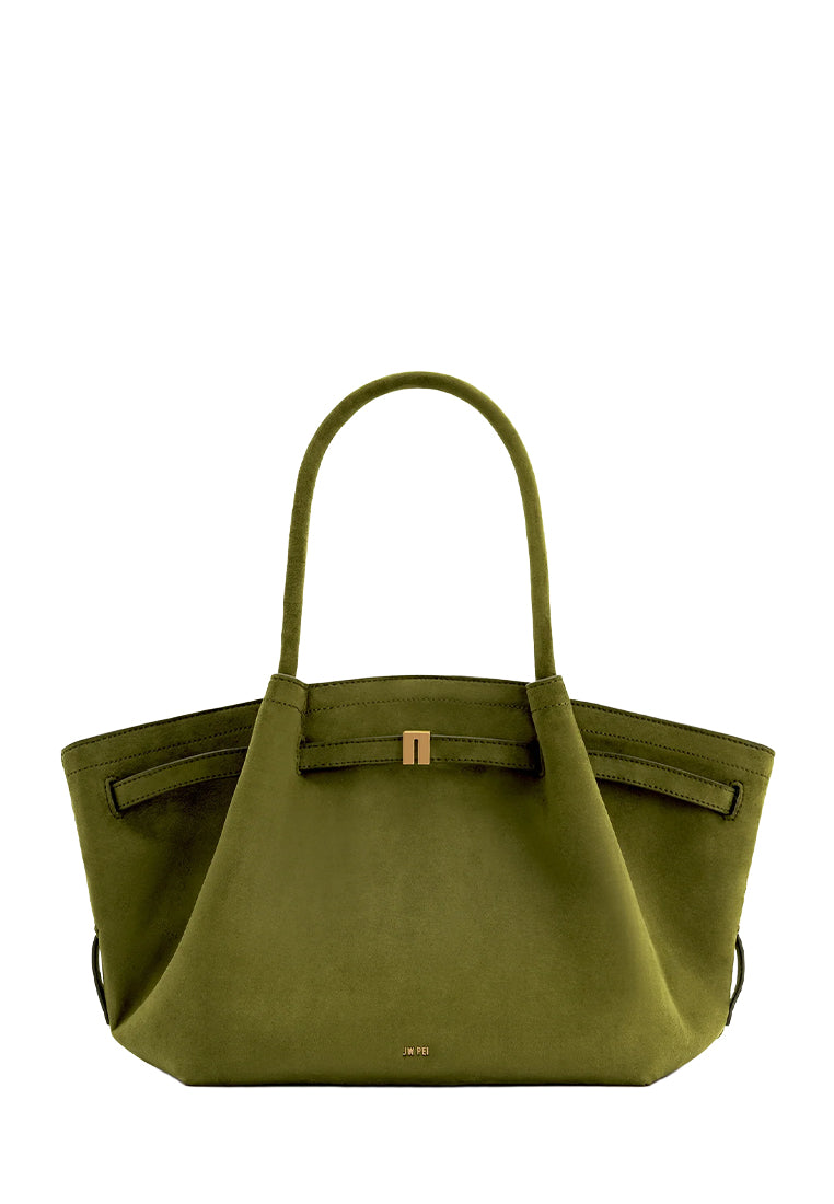 Hana Medium Faux Suede Tote Bag - Dark Olive