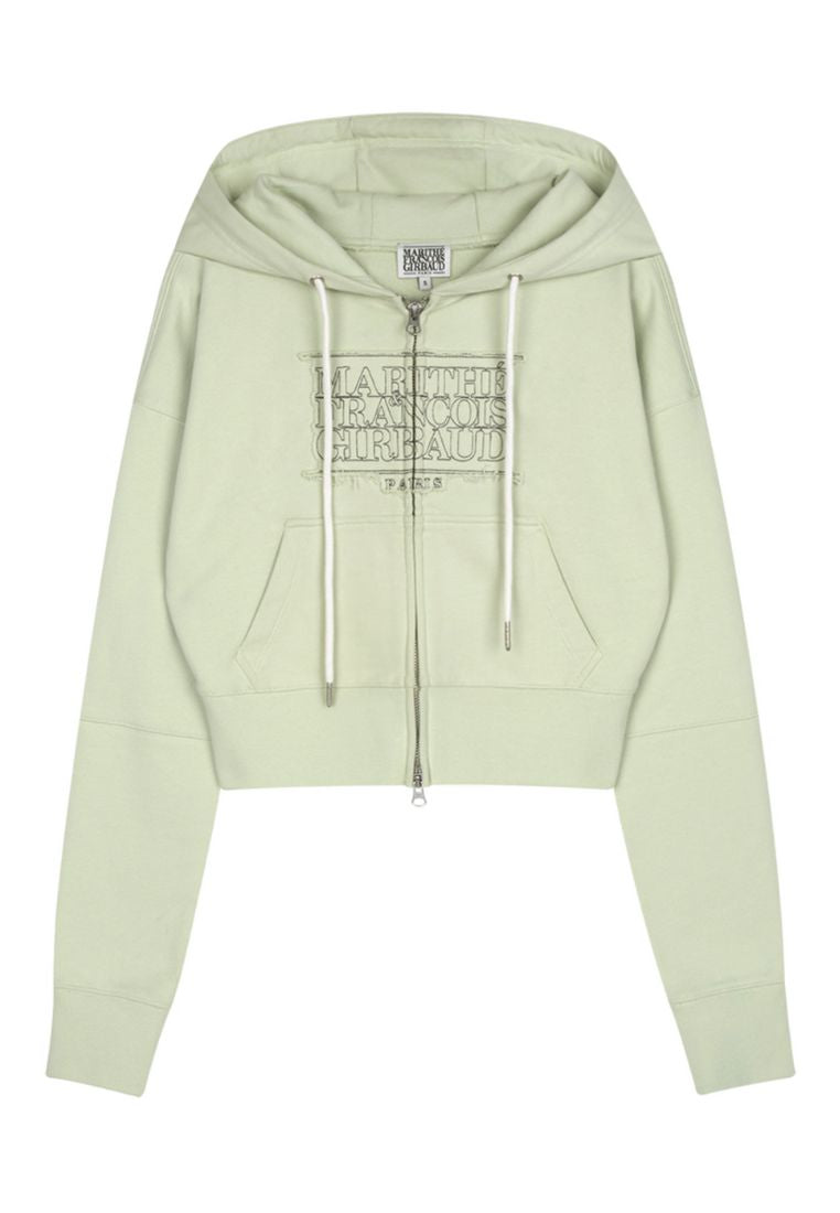 W Classic Logo Crop Hoodie ZipUp Light Green