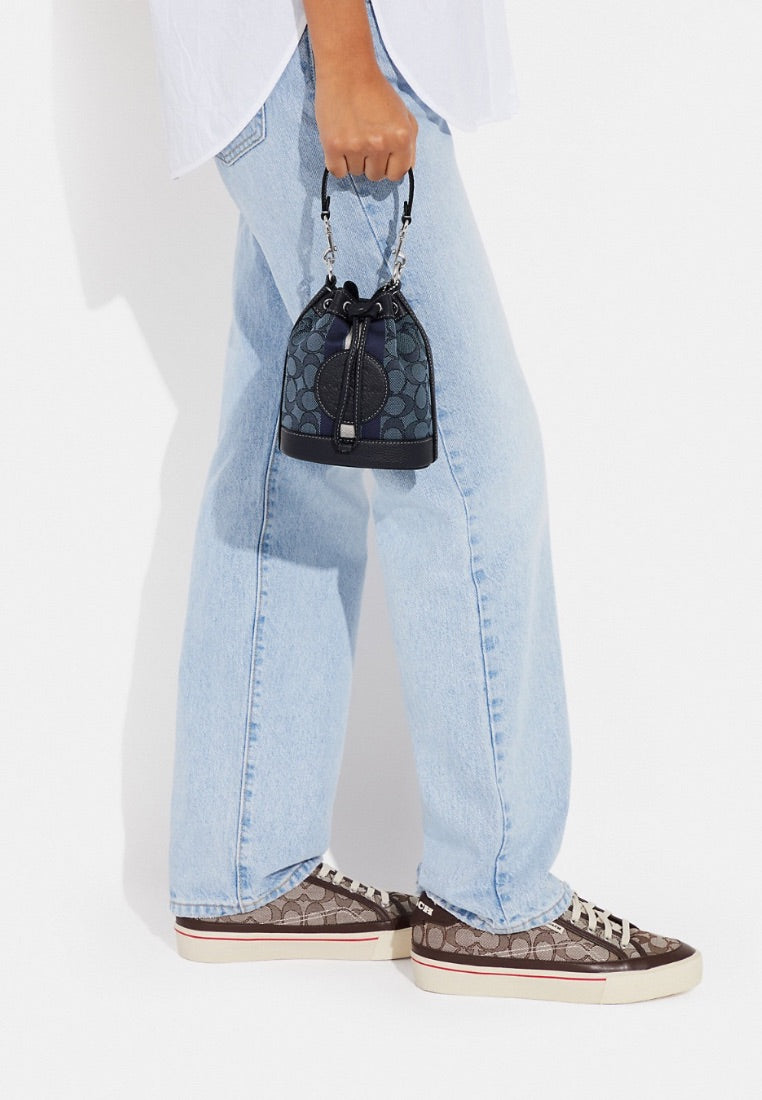 Mini Dempsey Bucket Bag In Signature Jacquard With Stripe And Coach Patch Midnight Navy