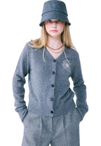 Raccoon Blended Cardigan V Neck Grey Ivory