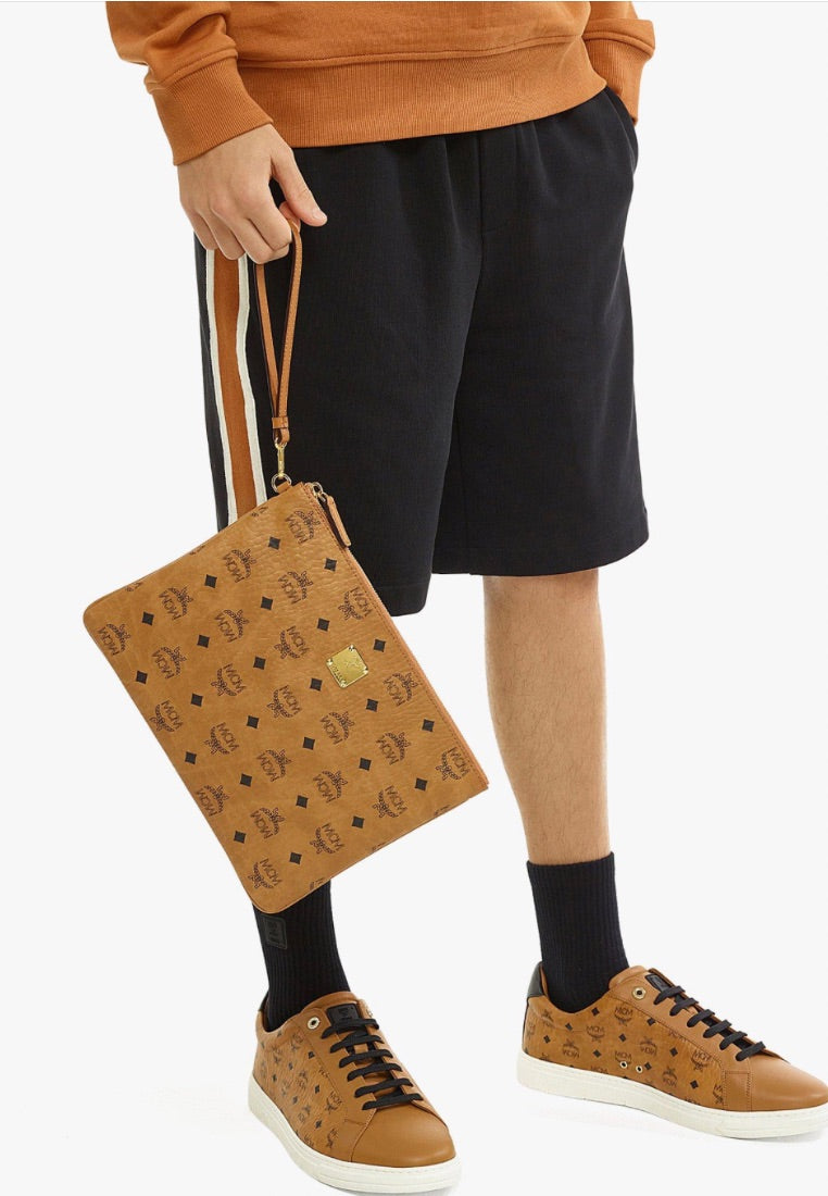 Medium Wristlet Zip Pouch in Visetos Cognac