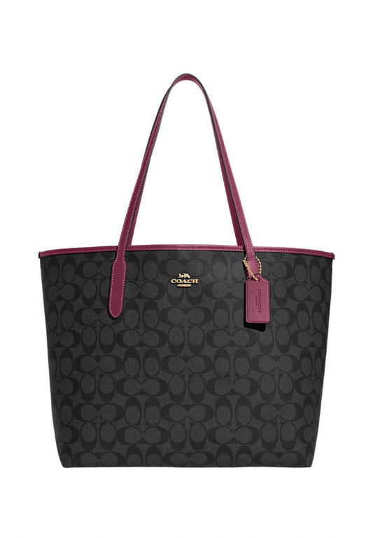 City Tote In Signature Canvas Black Cherry