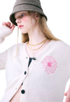 Raccoon Blended Cardigan V Neck Ivory Pink