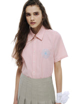 SEERSUCKER Shirt Half Sleeve Stripe Pink Blue