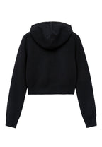 W Classic Logo Crop Knit Hoodie Zip-Up Black
