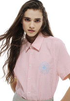 SEERSUCKER Shirt Half Sleeve Stripe Pink Blue